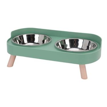 Imagem de Luocute Tigela para Gatos de Aço Inoxidável, Prato Duplo Elevado para Comida e água para Animais de Estimação Com Design Anti-derramamento para Gatos e Cães Pequenos, Promove Postura (Abacate Verde)