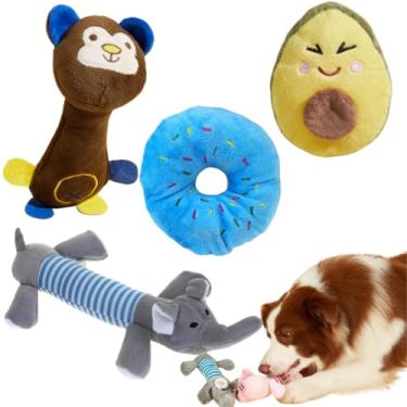 Imagem de Kit 4 Brinquedos de Pelúcia Mordedor com Barulho – Brinquedo Interativo para Cachorro e Gato Filhote(Azul)