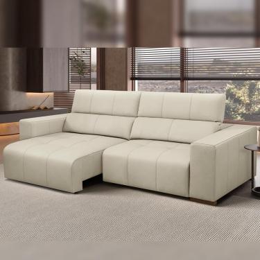 Imagem de Sofá Retrátil Reclinável Para Sala 3 Lugares 230cm Bari L06 Couro Off White - Lyam Decor