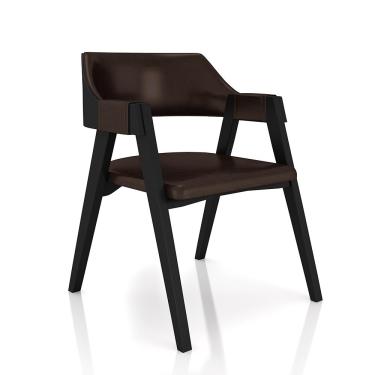 Imagem de Kit 4 Cadeiras Sala de Jantar e Jogos Carteados Madeira Maciça Poker PU Marrom/Preto G42 - Gran Belo