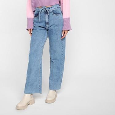 Imagem de Calça Jeans Wide Leg Morena Rosa Amarração Feminina-Feminino
