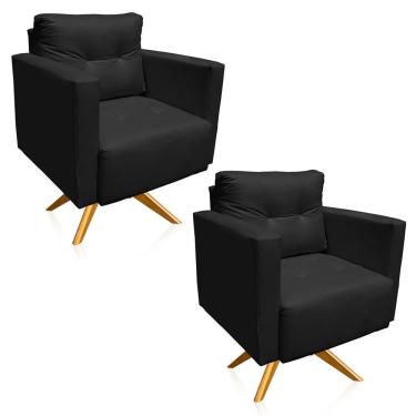 Imagem de Kit 2 Poltronas Giratória Livia Corino Preto Base De Madeira Ma30 - D'rossi