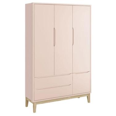 Imagem de Guarda Roupa Infantil New Classic 3 Portas Rosa Com Pés Madeira Natural - Reller