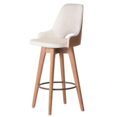 Imagem de Banqueta Alta Giratória Com Encosto Lary Para Cozinha Composê Corino Nozes E Linho Bege - Aurora Line