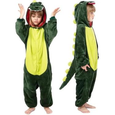 Imagem de Pijama Kigurumi Infantil Dinossauro Fantasia Macacão com Capuz de Frio