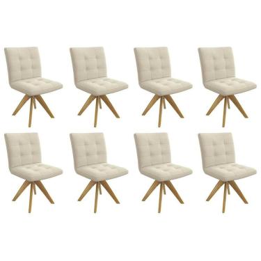 Imagem de Cadeira Sala De Jantar Nice 1c001ca Premium Madeira Maciça Kit 8 Un Carvalho-linho Bege Argila - Kappesberg