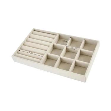 Imagem de Organizador De Joias Em Veludo Bege, Caixa De Armazenamento Portátil P