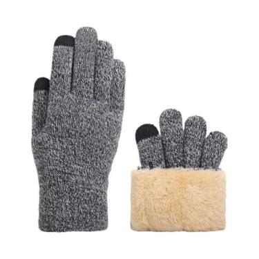 Imagem de Luvas De Inverno Masculinas Pretas De Veludo Grosso Com Dupla Camada E