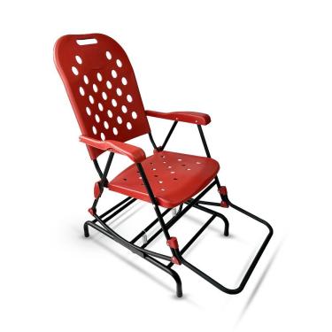 Imagem de Cadeira De Balanço Dobrável Aço Carbono Reforçado Com Descanso De Pé Vermelho