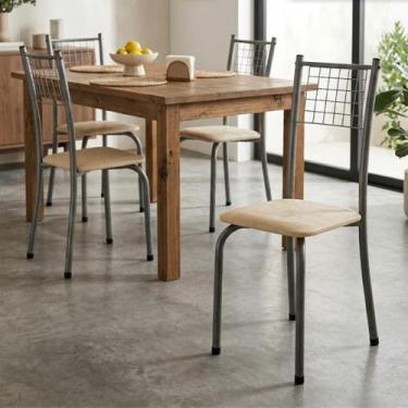 Imagem de Conjunto Kit 4 Cadeiras Metal Cozinha Sala Jantar Estofada - Madlar