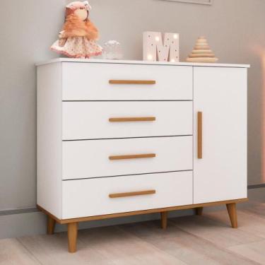 Imagem de Cômoda Infantil Retrô 4 Gavetas com Porta Fraldário Pés Palito Ludmila