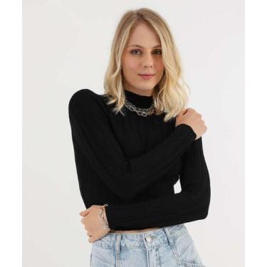Imagem de Suéter Feminino Cropped Gola Alta Marisa Preto-49039, Preto, GG