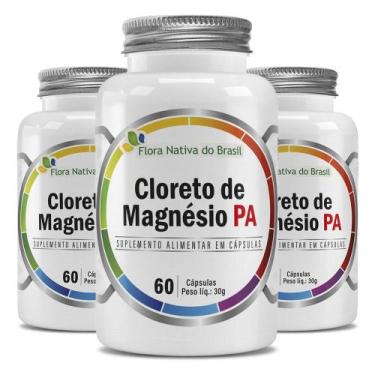 Imagem de Kit Cloreto de Magnesio PA 500mg 3 Potes 60 Capsulas Cada - Flora Nati
