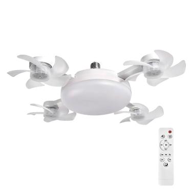 Imagem de Ventilador De Teto Com Led 50w Bivolt E27 Com Controle Remoto, 3 Velocidades E 3 Tons De Luz, Pás Dobráveis Branco 50cm