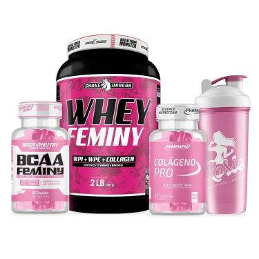 Imagem de Kit Feminy Whey 907g BCAA 60 Cáps Colágeno 60 Cáps Coqueteleira-Feminino