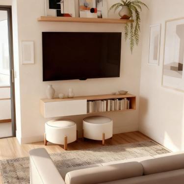 Imagem de Rack Suspenso Flutuante para Tv com Nicho Decorativo para Sala de Estar Branco/Marrom