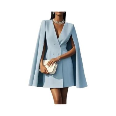 Imagem de Vestido Midi Elegante Feminino Com Decote Em V, Blazer Sólido De Botõe