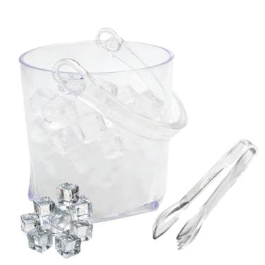 Imagem de WELKOR Balde de gelo de cristal com alça e pinça - Baldes de gelo de champanhe transparente de plástico de 1,1 L para festas, cerveja, vinho, bebidas, coquetéis, refrigerante, suprimentos de bar