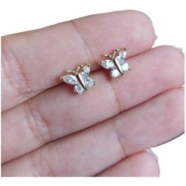 Imagem de Brinco Zirconia Dourado Dama Daminha Folheado Ouro Borboleta - De Cast