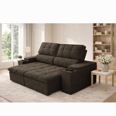 Imagem de Sofá 4 Lugares Retrátil Reclinável 250cm Linho Aveludado USB Pluma Ferguile - Marrom