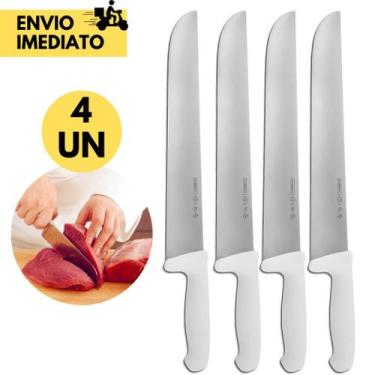Imagem de Kit 4 Faca Profissional 10" Cozinha Açougue Chef Inox com Cabo Branco 