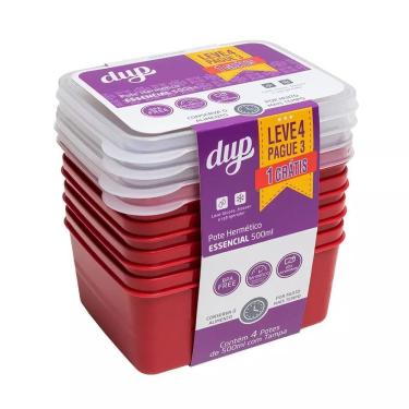 Imagem de Conjunto de Potes Herméticos Plástico 500ml 4 Peças DUP Magenta Essencial