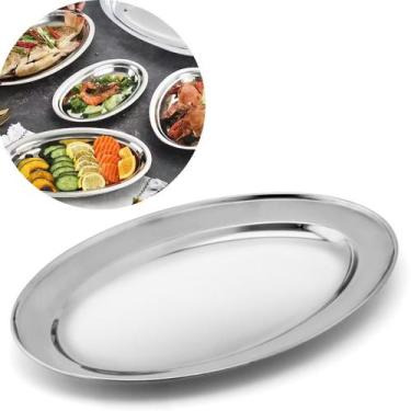 Imagem de Kit de Travessa 30cm Aço Inox Rasa Oval Prata Para Servir Porção - Mac