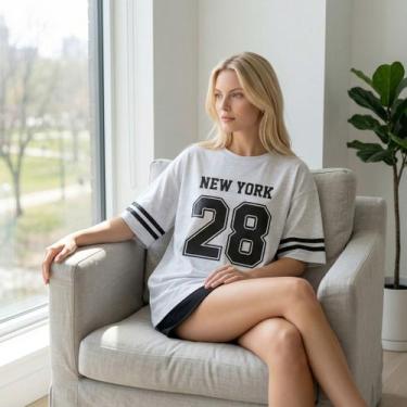 Imagem de Camiseta Feminina Oversized Longline 100% Algodão - - Vixi Maria, Prat
