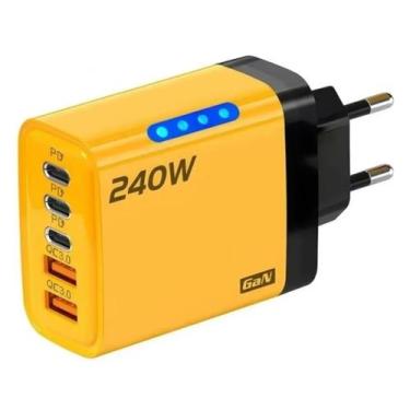 Imagem de Carregador 240w Carga 3.0 Usb Rápido Tipo-c Com 4 Portas Amarelo - RoH