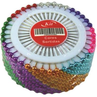 Imagem de Alfinete de Costura KIT Cabeça Colorida Disco - Pacote com 12