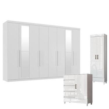 Imagem de Guarda Roupa Casal New Master 8 Portas 4 Gavetas com Espelho e Cômoda 