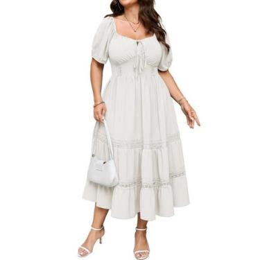 Imagem de Vestido maxi SCOMCHIC feminino plus size de manga curta branco