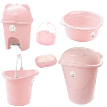 Imagem de Kit Cesto de Roupa De Bebê Adoleta Bacia Balde Lixeira Porta Chupeta S