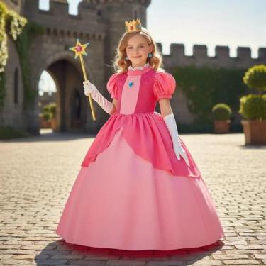 Imagem de Vestido Fantasia Princesa Peach Cogumelo Mario Bros Infantil - Baby Pl
