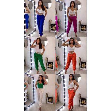 Imagem de Conjunto feminino adulto calça e blusa no tecido linho. Tamanho M  - I
