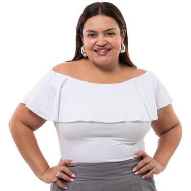 Imagem de Blusa Branca Feminina Elegante Plus Size Babado Manga Curta G1 Ao G6 -