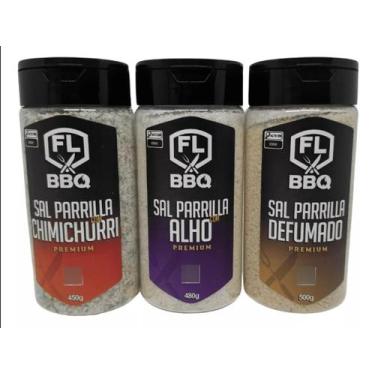 Imagem de Kit sal de parrilla chimichurri com alho , e defumado flbbq - kit flbb