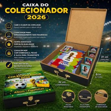 Imagem de Caixa Maleta Porta Álbum Copa 2026 + Divisorias para Figurinhas Mdf 32