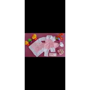 Imagem de Saída de Maternidade - Cacau Criações, Branco com rosa, Tamanho Único 