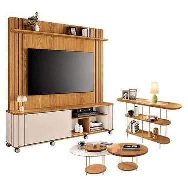 Imagem de Estante Home Theater Trinus Cinamomo Off White com Kit Mesa de centro 