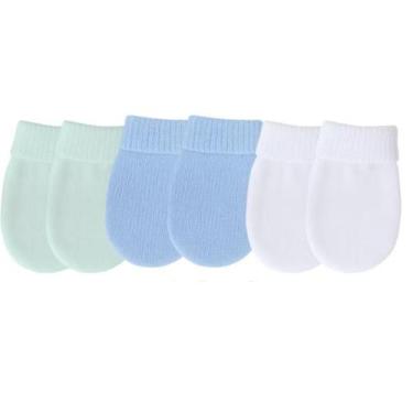 Imagem de Kit 03 Pares de Luvas Lisas Para Bebê Recém Nascido RN Macia Confortáv