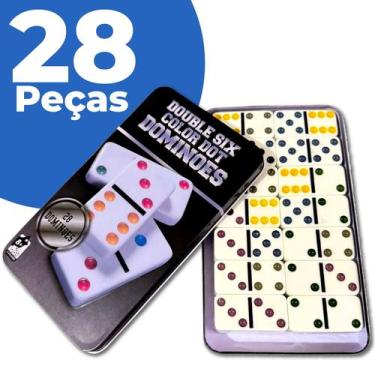 Imagem de Dominó Profissional De Osso Com Lata 28 Peças Double Six Linha Premium