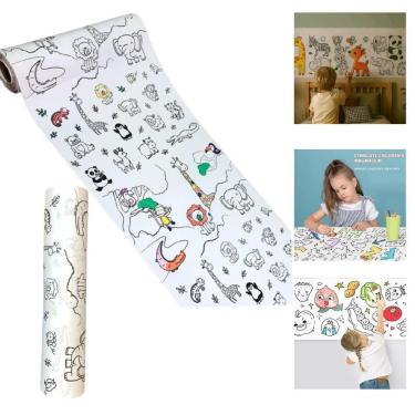 Imagem de Papel Adesivo para Colorir Infantil Yeet Rolo 3M X 30CM com Mais de 100 Desenhos Destacável e Reposicionável