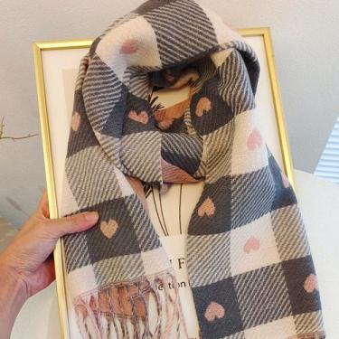 Imagem de Cachecol Xadrez de Tricô Dupla Face Elegante Moda Feminina Quente Toqu