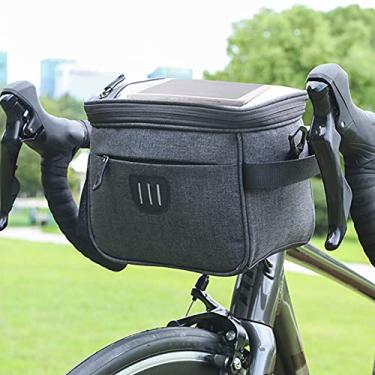 Imagem de yeacher Bolsa para guiador de bicicleta de grande capacidade com faixa reflexiva com zíper duplo com tela sensível ao toque Bolsa com moldura frontal para bicicleta