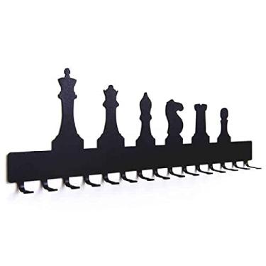 Imagem de Bronx Porta Medalhas Xadrez - Metal, Suporte para 50 Medalhas e 15 Ganchos, Sem Furar a Parede, Fita Dupla Face 3M Inclusa