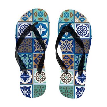 Imagem de Chinelo feminino slim chinelo marroquino turquesa sombras verão praia sandália confortável viagem chinelos para mulheres e homens, Multicor, 4-5 Narrow Women/3-4 Narrow Men