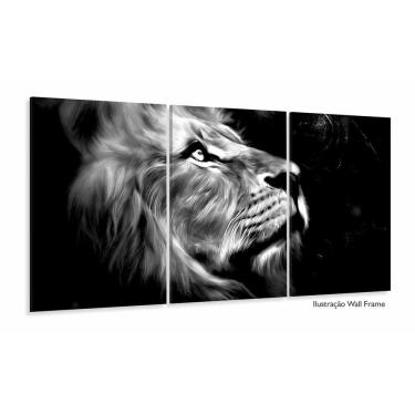 Imagem de Quadro Decorativo Leão Perfil Preto E Branco 3pc Sala Quarto