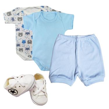 Imagem de Kit Roupa de Bebê 4 Peças Body e Short e Sapatinho Look Bebê