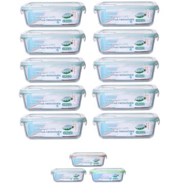 Imagem de Jogo 10 Pote Vidro Hermético Marmita Tampa 4 Travas 1520ml